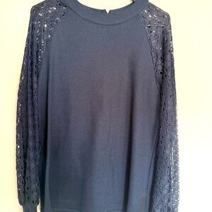 Amazon Women's Blouse with Lace Sleeves in Navy